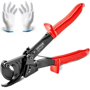 【DealsForYouDays】VEVOR Ratcheting Cable Cutter, 10" Wire Cutter Heavy Duty with Gloves, Strong Silicon-Manganese Spring Steel Blade-for Cutting Up to  240 mm² /473 MCM  Electrical Wire