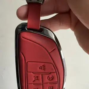 Premium Leather 5-Button Car Key Fob Cover with Keychain, Car Key Protector for Chevy GMC Silverado Sierra Tahoe Suburban Equinox Traverse Yukon Denali Terrain & Buick Envision, EDC Gear Cool Gadget, Dust & Scratch-Resistant Truck Accessory, Truck Accesso