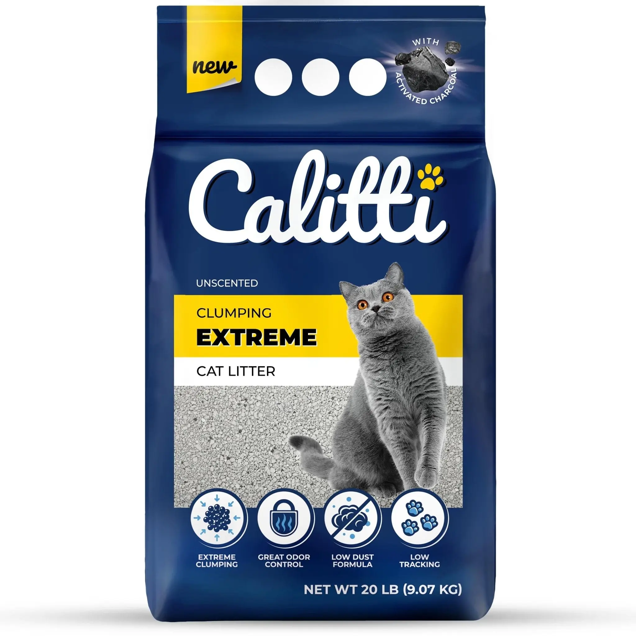 Calitti Extreme Clumping Cat Litter - Bentonite Clay, Fine Grains, Strong Clump Power, Paw Friendly, 20 lbs