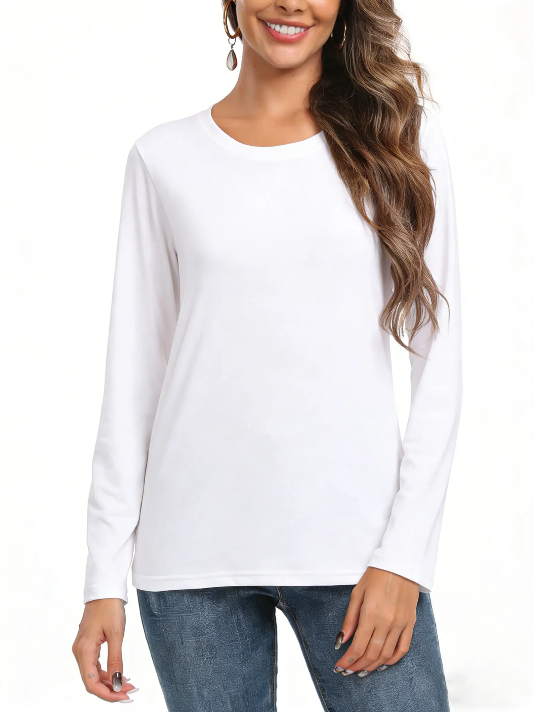 【Limited time deal】【Fast Shipping】Women's Loose Fit Long Sleeve Crewneck Tops - Basic Casual Shirts for Layering