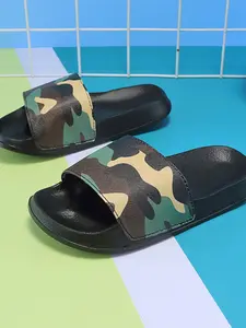 Football Print Slides✨ Kids Non-Slip Soft Sole Slides Lightweight Wear-Resistant Daily Camouflage Pattern Slippers PU Leather Slippers