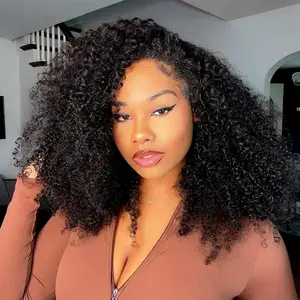 Kinky Curly Half Wig Human Hair 210% Density Wear Go Glueless Wigs Human Hair half up half down wig 10-24 Inch half wig curly hair  3 In 1 Half Wigs for black Women Drawstring Seamless Flip Headband Wig Beginner Friendly