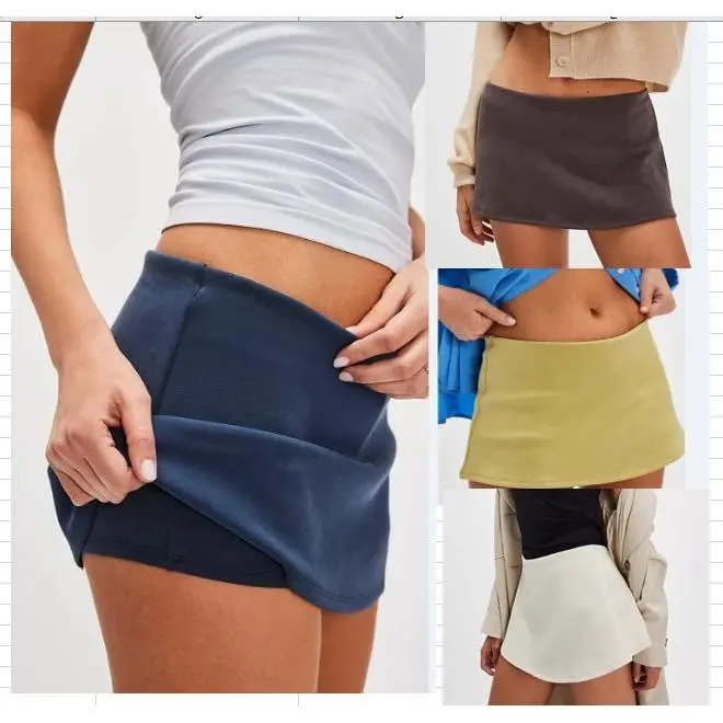 Women's Low Rise Mini Skirt, Casual Solid Color Lined Skort with Built-in Shorts, Y2K Bodycon Micro Skirt for Tennis Golf Workout Running, Summer Basic Short Skirt for Streetwear Daily Wear, Available in White/Black/Navy/Beige/Yellow