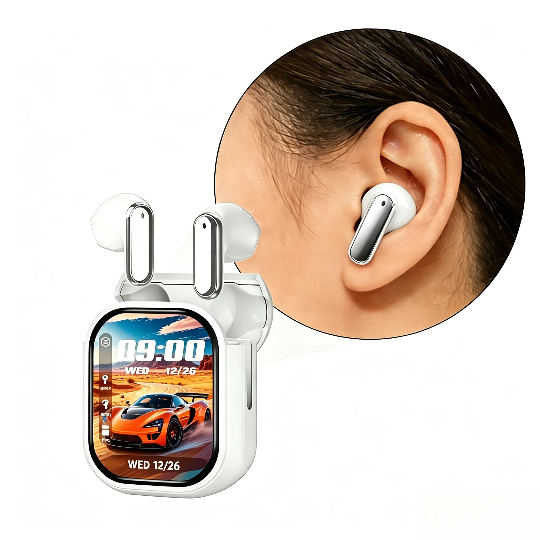 Wireless Bluetooth 6.0 Earbuds with LED Display Case – Custom Wallpaper, ENC Environmental Noise Cancellation, IPX4 Splash Proof, Hi-Fi for Office Commute, Teen Gift