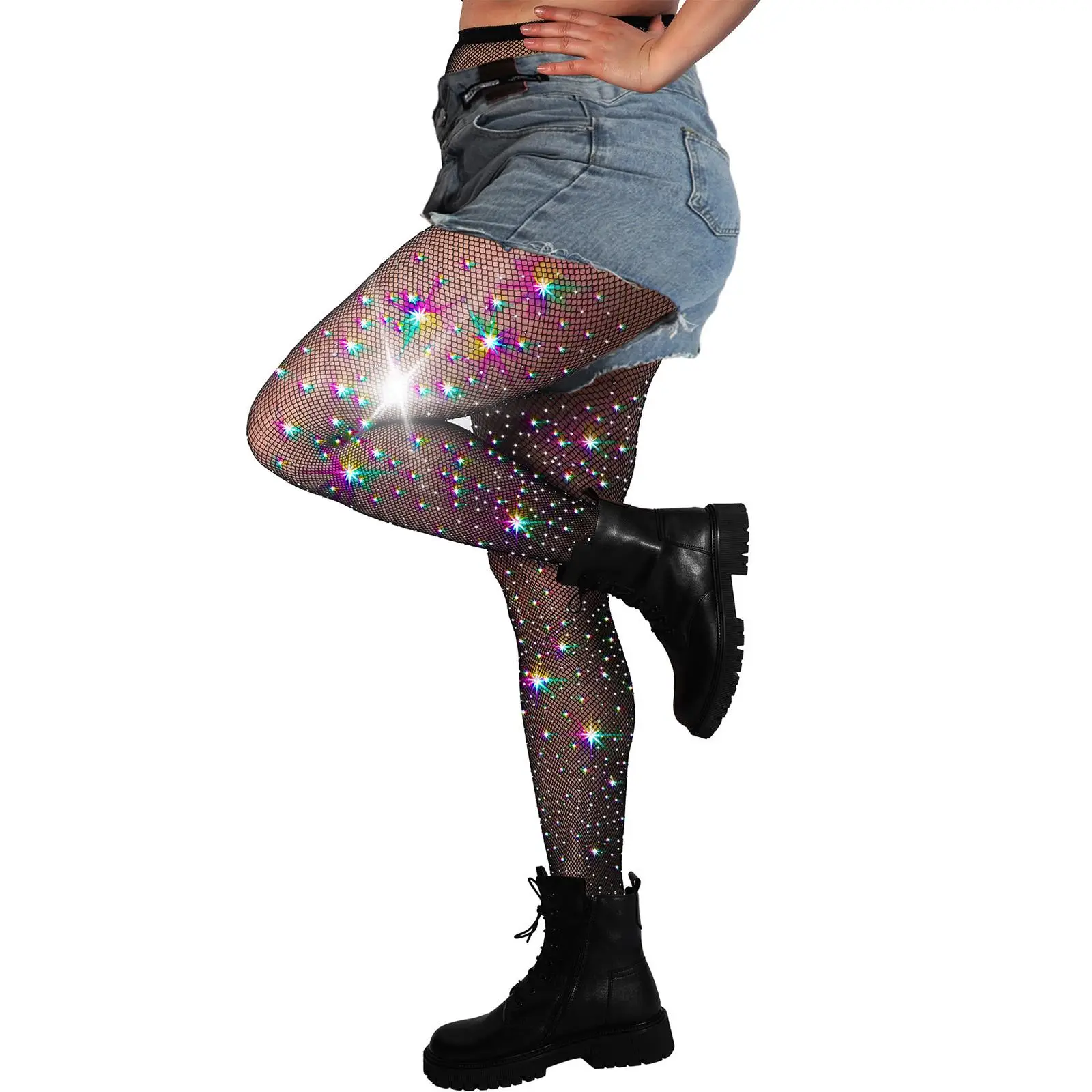 HONENNA 10X Plus Size Strong Ultra Sparkly Rhinestone Fishnet Stockings, Black Tights for Women, Sheer Design, Chic Comfort, Basic Minimalist