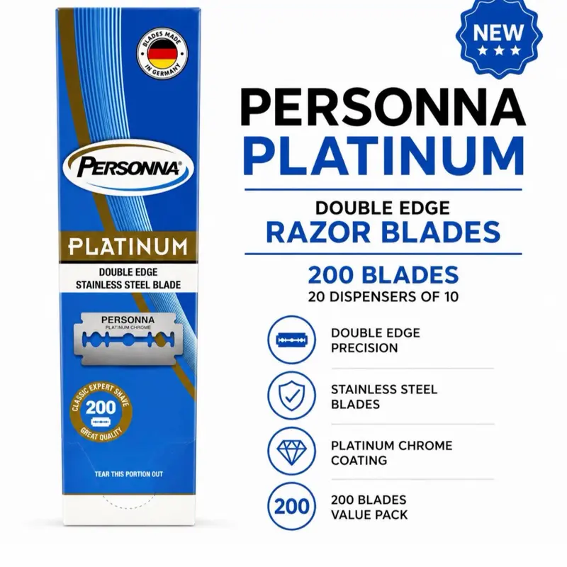 Personna Platinum Double Edge safety Razor Shaving Blades, 200-Count (20 Dispensers x 10 Blades Each), New, Made in Germany