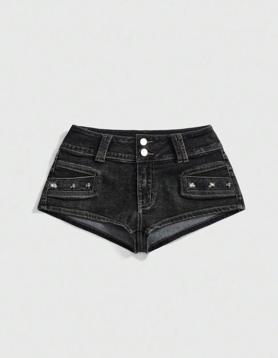 SHANIAH All Season Y2K Punk Grunge Super Low Waist Vintage Distressed Skull & Rivet Decorated Women's Kpop Denim Shorts
