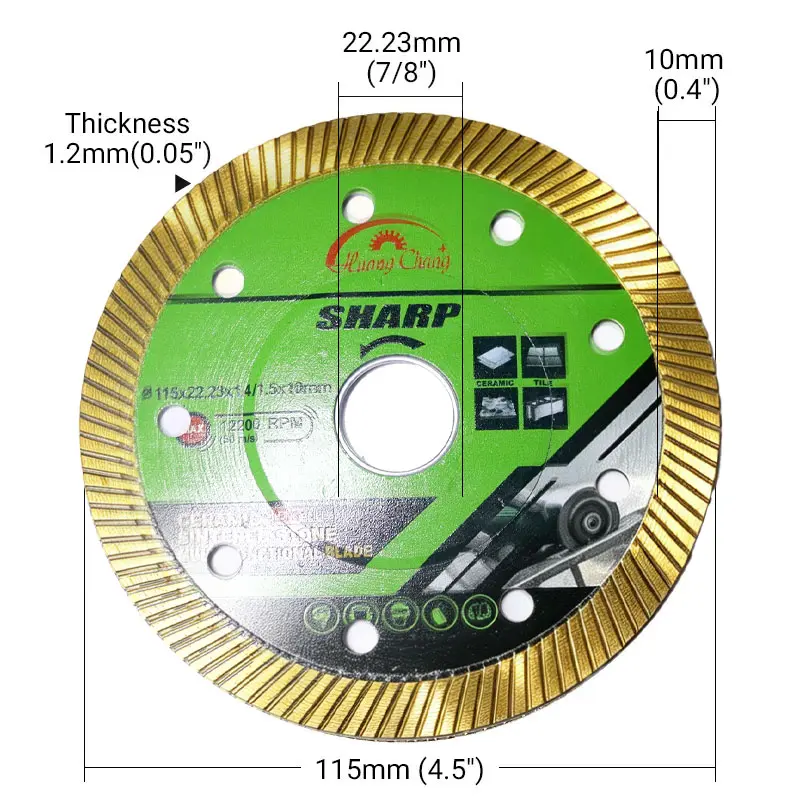 4.5 Inch Fine Turbo Diamond Blade (115mm, 7/8" Arbor) - 0.07" Super Thin Corrugated Disc for Dekton & Porcelain Flat Cuts (1/3 Pcs)
