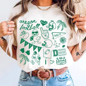 Oregon Football Doodle Graphic Tee, Cute Oregon Football Game Day Youth Shirt, Oregon Football T-Shirt for Men, Women and Kids