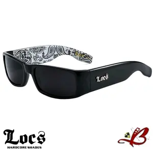 LOCS BANDANA Sunglasses | Classic Gangster Cholo Mad Dog OG Eyewear (Black with White Bandana) tiktok shop glasses