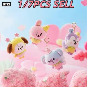 1/7PCS Cute Cartoon Keychain BT21 Chimmy Cooky Koya Shooky Tata Creative Anime Peripheral Personality Backpack Decorative Doll Pendant Korean Trendy Small Animal Spring Fairy Tale Series Plush Stuffed Toys Keychain Accessories Adorable Figurines