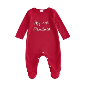My First Christmas Outfit Newborn Baby Girl Boy Footie Pajamas Romper Long Sleeve Jumpsuit Sleepers  Hospital Outfit