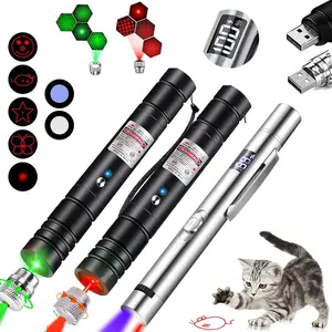 3-Piece USB Rechargeable Pet Laser Toy Set, Silver Color Laser Pointer with 5 Adjustable Modes, Cat Training & Outdoor Play