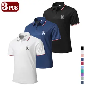 Men’s 3-pack: moisture-wicking, breathable T-shirts; polo shirts with a polo collar; men’s fashion ribbed sleeves; summer polos; summer apparel; menswear