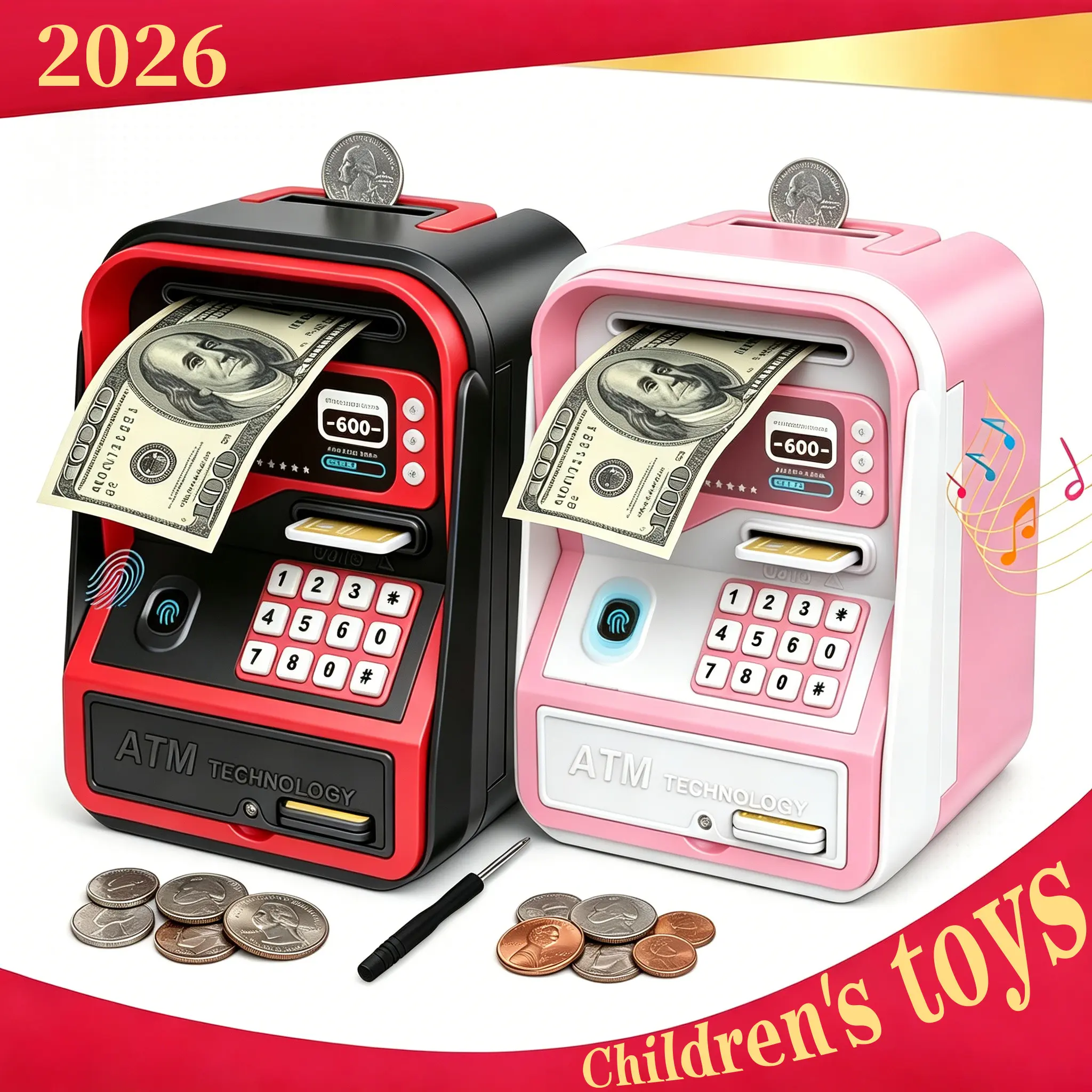 Plastic ATM Coin Piggy Bank - Secure Savings Box, Money Savings Box with Coin Storage, Kids' Back-to-School Item, Ideal Children's Day Gift
