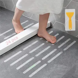 Anti-slip Strips, Safety Shower Treads Stickers - 24 count, Bathtub Non Slip Stickers, Anti Skid Tape for Shower,Tub,Steps, Floor-Strength Adhesive Grip Appliques for ,Senior,Adult (Clear)8 x 0.8In