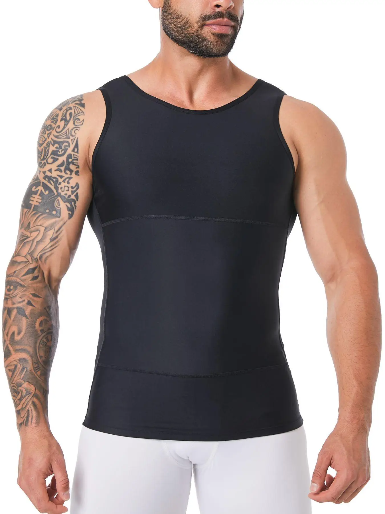 Men's 1 Piece Plain Waist Compression Tank Top, High Stretch Seamless Shapewear Top, Tummy Control Shaper for Men, Casual Comfy Men's Shapewear for Al
