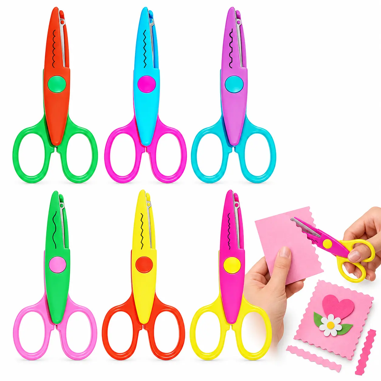 6-Pack Decorative Edge Craft Scissors, Assorted Pattern Cutting Scissors for Scrapbooking, Paper Crafts, DIY Projects, School and Classroom Supplies for Kids and Adults