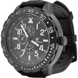 Smith&Wesson Calibrator Watch features a 51 x15mm face with white numerals and hands, a second hand, and date function. Built with Japanese movement, 5ATM water resistance, and a stainless case back. Men's