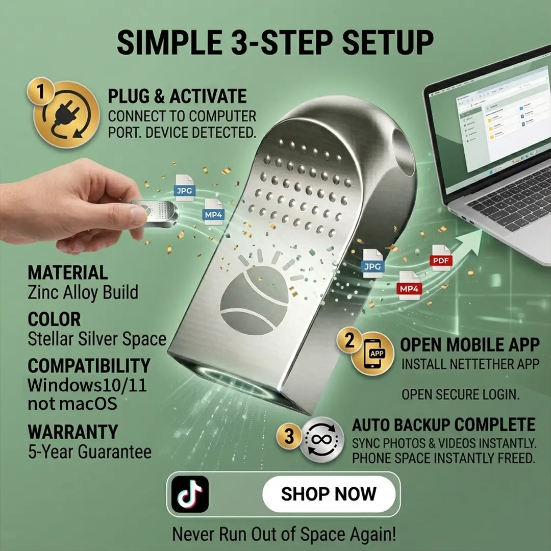 NetTether Compact Encrypted USB SSD Drive - Anti-Slip Shell, Fast Read-Write Speed, Plug-and-Play NAS Device, Cross-Platform File Transfer for Daily & Travel Use