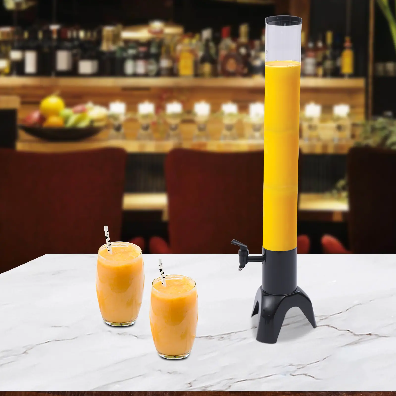 CNCEST 100oz Clear Beer Tower Dispenser with Stainless Steel Tap, Ice Tube, Large Capacity Beverage Utensil for Parties, Commercial Use