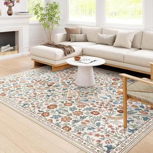 vintage floral pattern rug, 1 count non-slip washable floor mat, boho style rug, decorative carpet for home decor living room bedroom hotel dormitory, machine washable rug