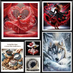【Buy two get one free】 Diamond Art Kit - Glamour Lady Coffee Art & Husky Dog Relaxing DIY Craft Project Thoughtful Gift for Crafters Home Decor Enthusiasts Diamond Painting Dog Painting