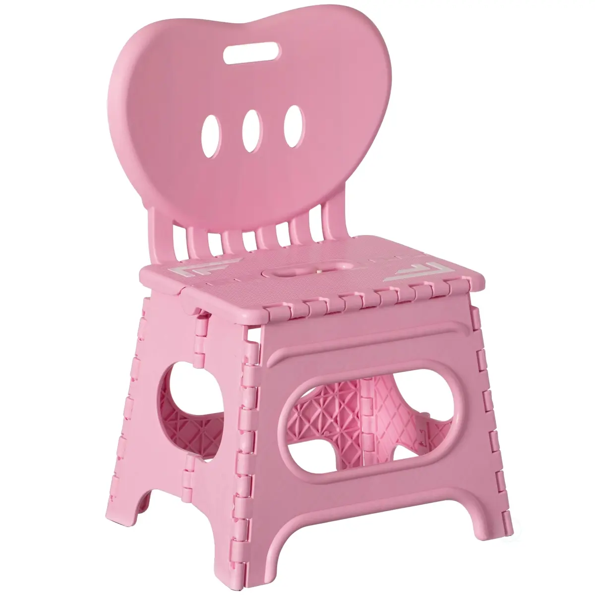 212 MAIN Plastic Foldable Step Stool with Heart-Shaped Back Support, Compact Collapsible Frame, Handle Top, Portable Kids Bathroom Stool