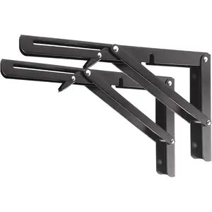 Folding Shelf Brackets - Heavy Duty Metal Collapsible Shelf Bracket for Bench Table, Shelf Hinge Wall Mounted Space Saving DIY Bracket, Max Load: 150 lb 2 PCS (10 Inch, Black)