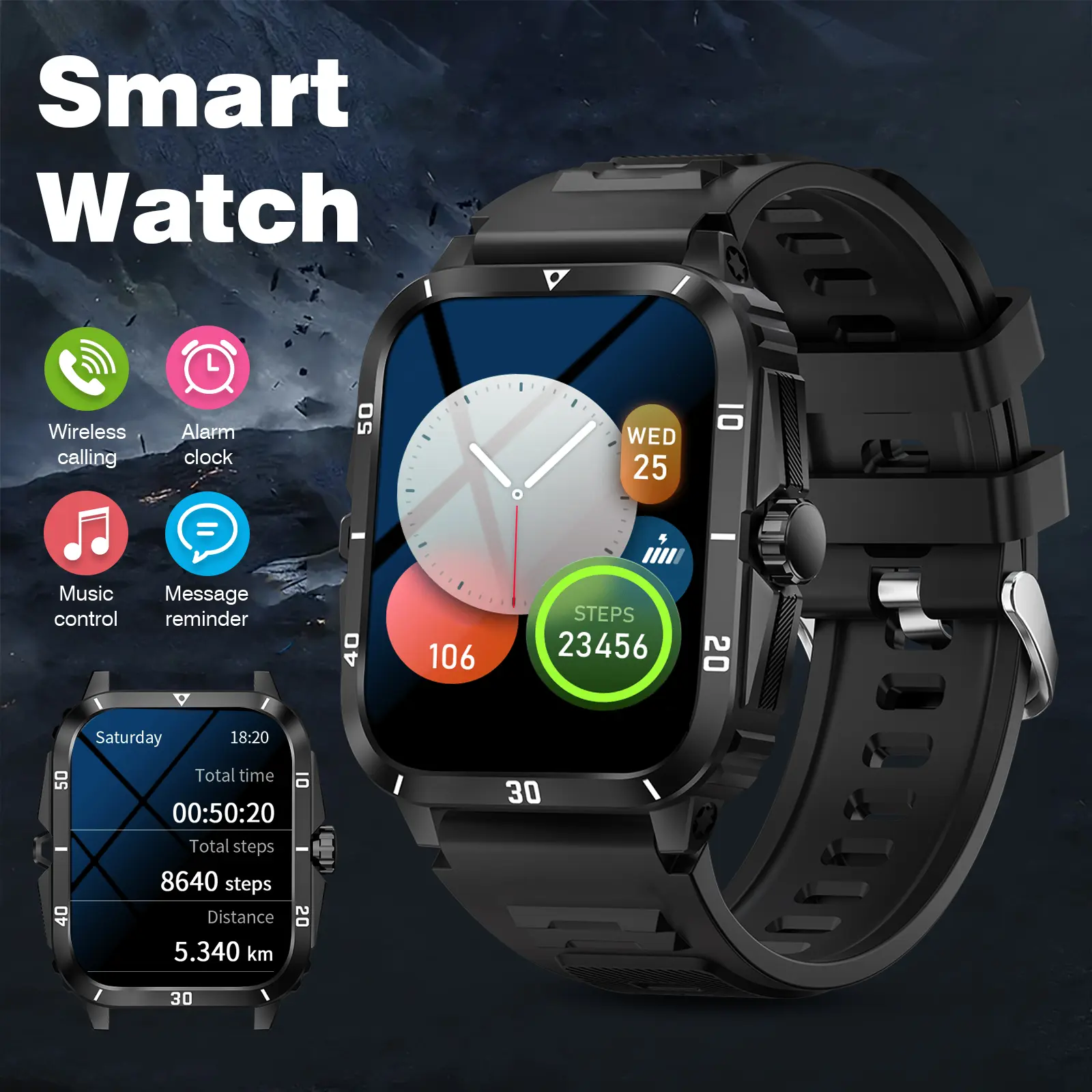 Unisex Smart Bracelet - Wireless Connection & Call Function, Pedometer & Calorie Tracking, Multiple Sports Modes, Sedentary Reminder & Message Push, Information Alerts & Weather Forecast, TFT Display & Alarm Clock, Remote Camera Control