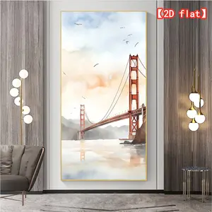 2D flat large hit decorative painting, Golden Gate Bridge landscape painting, frameless, interior decoration | vintage poster print wall art, vintage wall art
