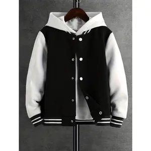 Boys' and Teens' Casual Colorblock Fleece Jacket Baseball Jersey School Team Style for Spring and Fall, Size - 8-16 Y