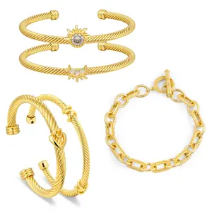 MYTYS Sun and Moon Couple Bracelet Set Adjustable Cuff & Chain Jewelry for Women Friends Lovers Anniversary Birthday Gift