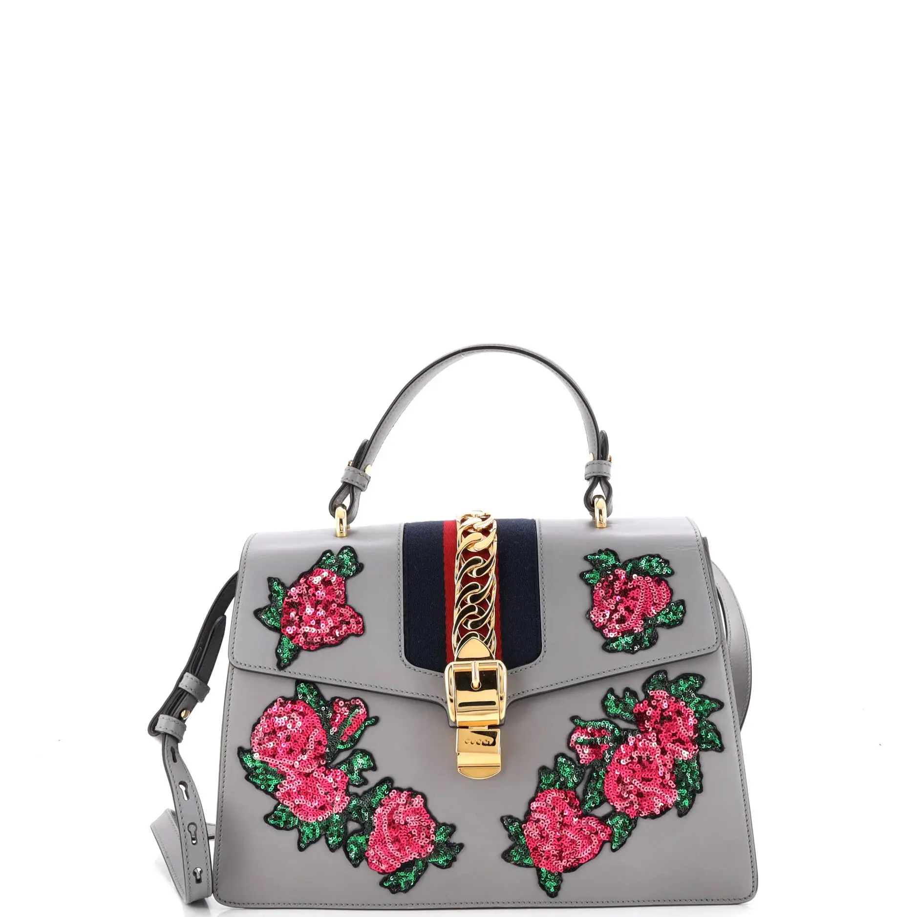 Pre-owned GUCCI Leather Top Handle Bags Sylvie Top Handle Bag Embroidered Medium by Rebag