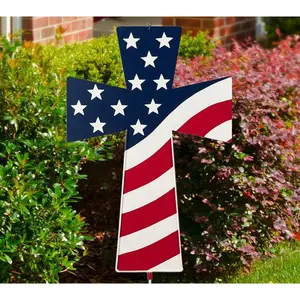 Glitzhome 32" Patriotic Americana Reversible Garden Stake