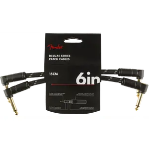 Fender Deluxe BLACK TWEED Electric Guitar Patch Cables, Right Angle, 2-Pack, 6"