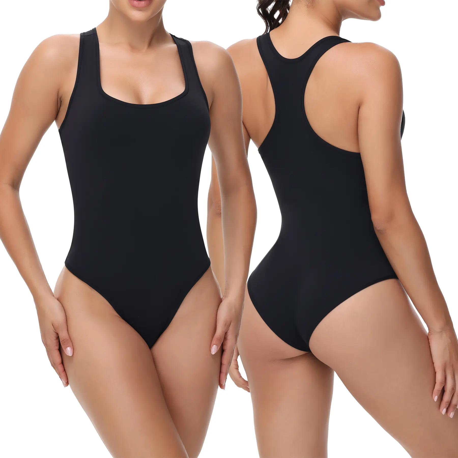 Women’s Fitted Sleeveless Square-Neckline Jumpsuit - Sporty Chic Tank Style, Casual Daily Sports & Outdoor Bodysuit, Fitted Jumpsuit