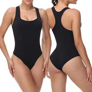 Women’s Sexy Sleeveless Square-Neck Bodysuit - Trendy Look Tank Top Sports Jumpsuit for Casual Daily Sportswear