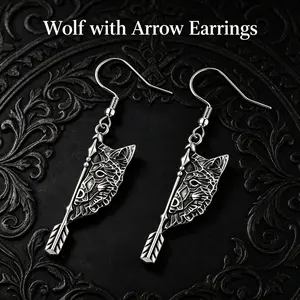 Vintage Wolf Head Arrow Dangle Earrings Retro Viking Gothic Animal Drop Earrings Premium Zinc Alloy for Men Casual Daily Office Wear Party Outdoor Jewelry Ideal Birthday Christmas Anniversary Valentine's Day Gift for Wolf Lovers Gothic Enthusiast