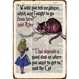 Alice's Adventures in Wonderland Metal Sign w/Quote Cheshire Cat 12"x8" Decor
