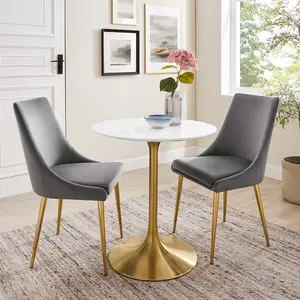 Modway Lippa 28" Round Wood Dining Table in Gold White