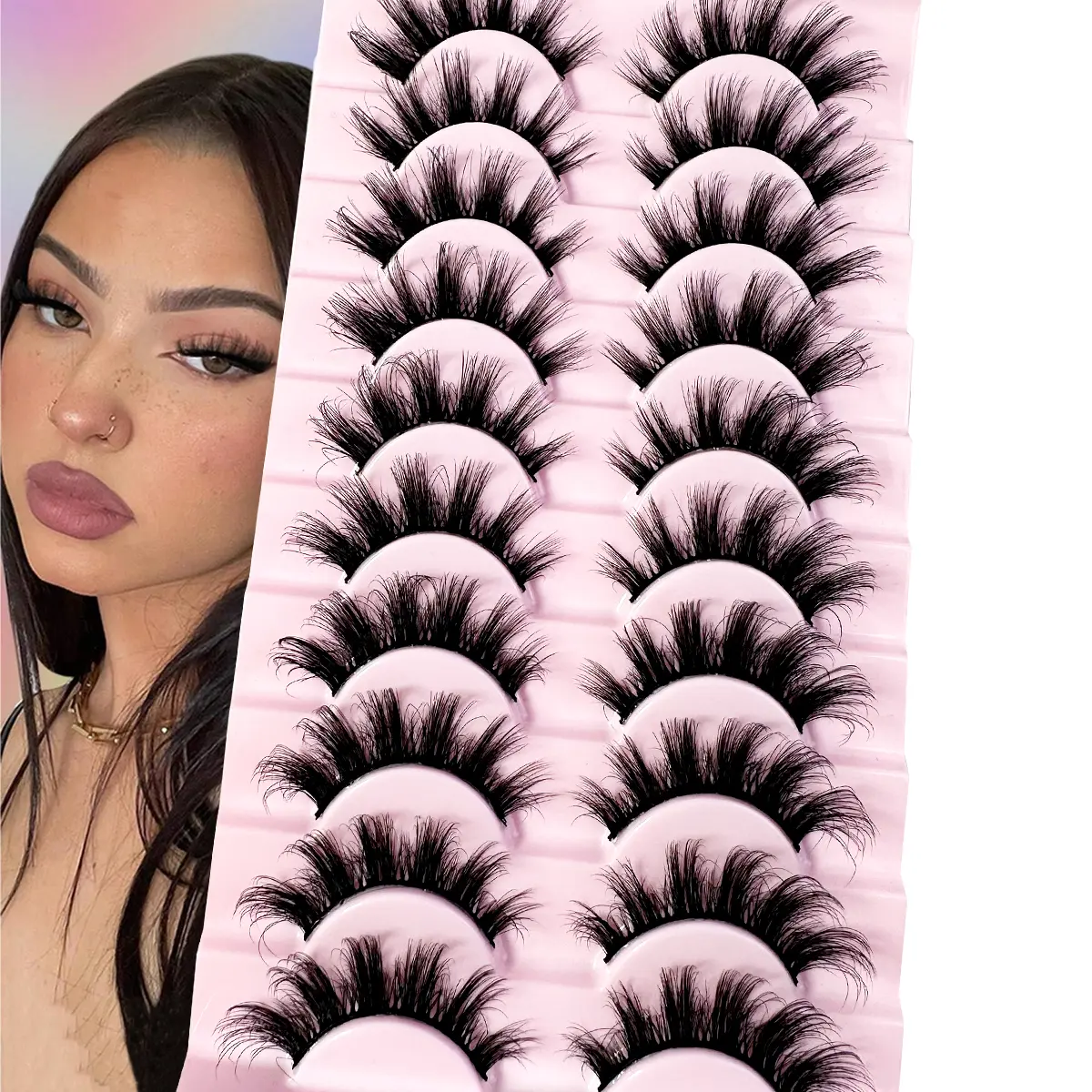 10Pairs 5D Fluffy Artificial Mink Eyelashes Slim fake mink False Eyelashes Thick False Eyelashes Curling False Eyelashes 3D Natural False Eyelashes Suitable Holiday Parties False Eyelashes Cat Eye Lashes For Cosplay Manga Various Occasions