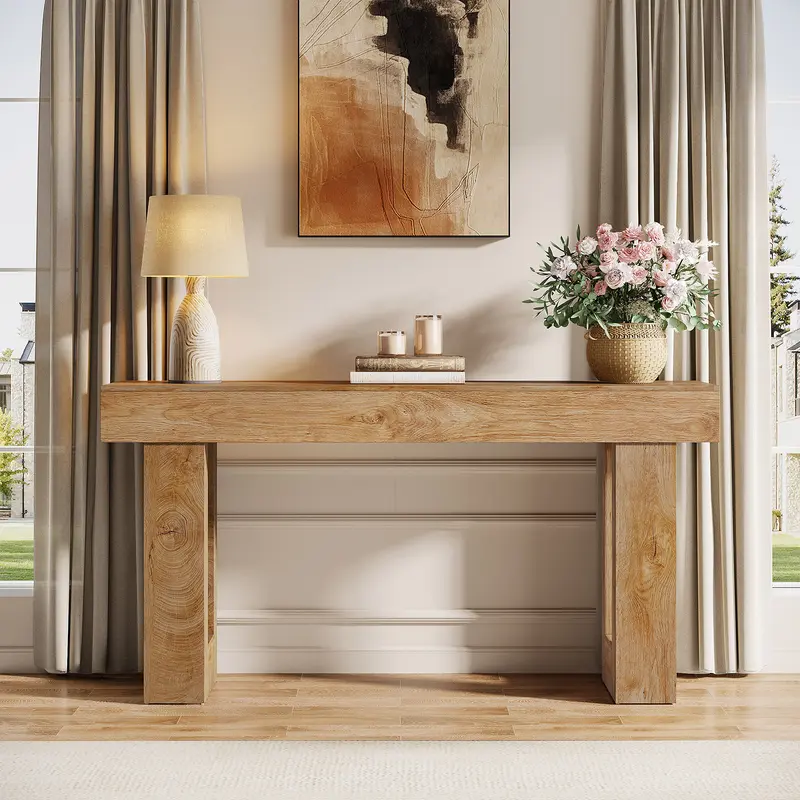 【Live Only】Tribesigns Farmhouse Console Table 63-Inch Long Narrow Sofa Table Behind The Couch Wooden Rectangular Entryway Table for Entrance Hallway Living Room Natural Finish - Interior Decor