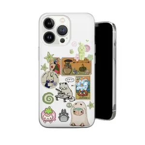 Japanese Collage – Kawaii Hirono Art Clear Phone Case with Retro Anime Sticker Vibes for iPhone X to 17 – SS Galaxy S21 to S25 Ultra, Plus with Suction