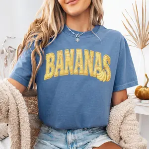 Comfort Colors "Faux Patchwork" Banana Baseball T-Shirt, Funny Banana Sports Tee, Vintage Banana Team Shirt, Baseball Lover Gift, Summer Game