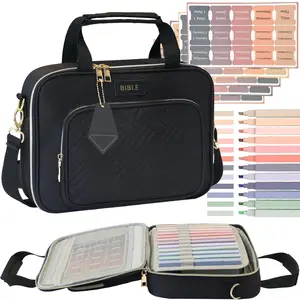 Bible Cover for Women Bible Case, Large Bag, Study Supplies Journaling Kit Book Carrying Case with Highlighters Tabs, Valentines Day Christian Gifts for Women