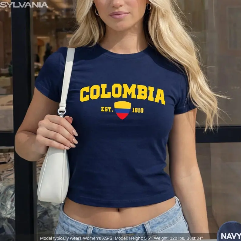 Colombia Baby Tee, Colombia Flag Shirt, 2026 Vintage y2k Inspired Baby Tee,  aesthetic graphic tshirt, summer tee, 90s,y2k