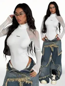 Women's Spring/Summer Music Festival Party Breathable Mesh Stretchy Bodysuit Bodysuits,Valentine's Day