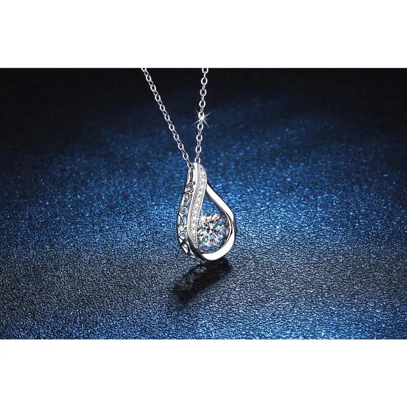 Sterling Silver Water Drop Moissanite Pendant Necklace - Dazzling Hypoallergenic,  and Long-Lasting Jewelry for Women