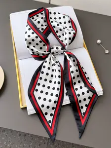Women's Polka Dot Pattern Satin Scarf, Fashionable Scarf, Double-Layer Design Square Neck Scarf, Versatile Head Wrap, Waist Belt & Purse Accessory, Perfect Valentine's Day Gift, All Season Wear